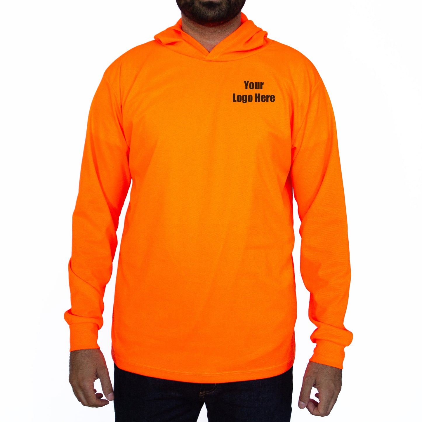 Long sleeve hooded construction company shirts made in USA