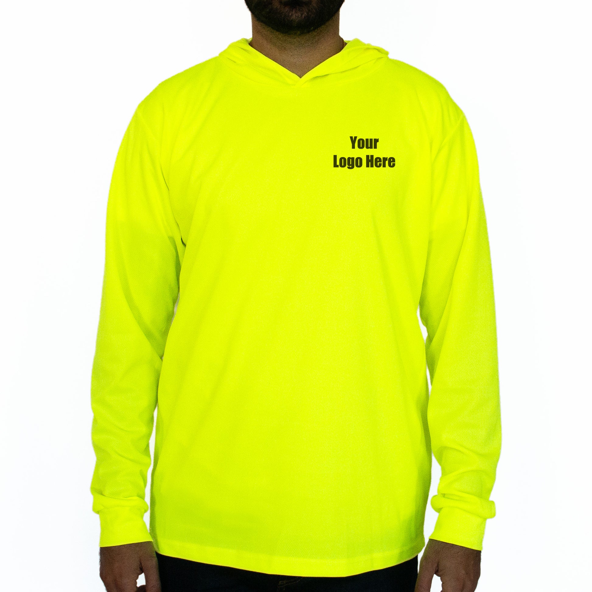 Men's neon yellow high visibility long sleeve quick drying shirt. 