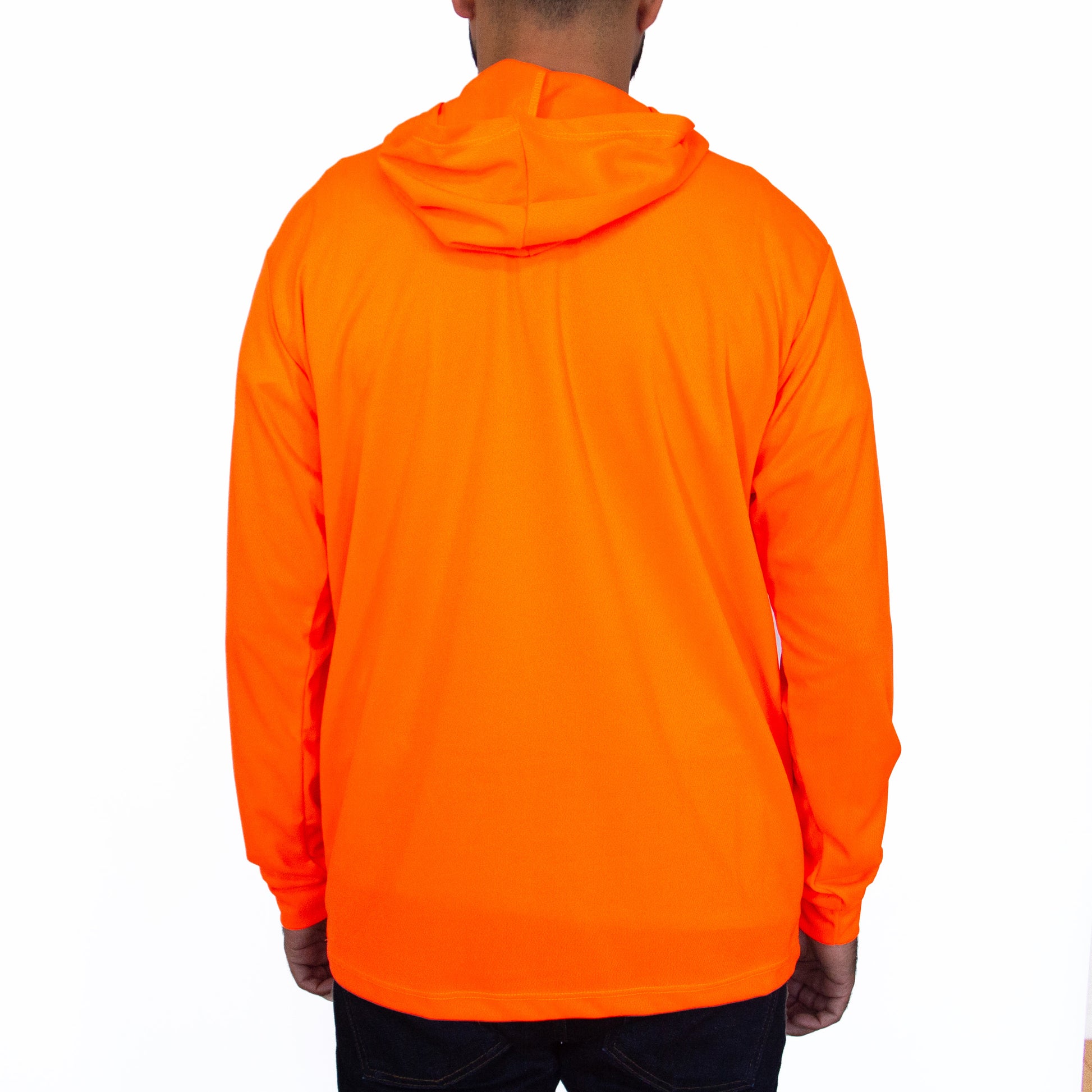 Men's long sleeve hi vis construction shirts in neon orange. 